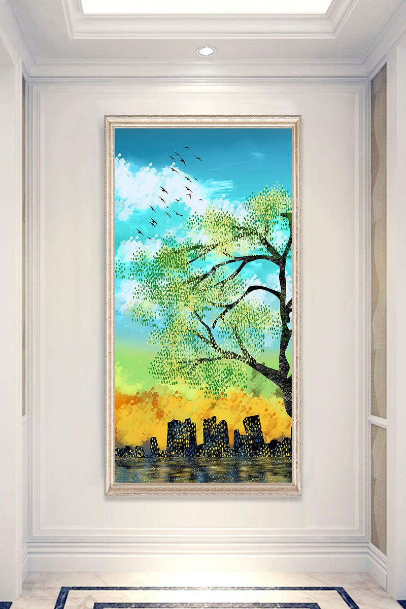 Tranh vẽ cây và thành phố CBT1-526KG